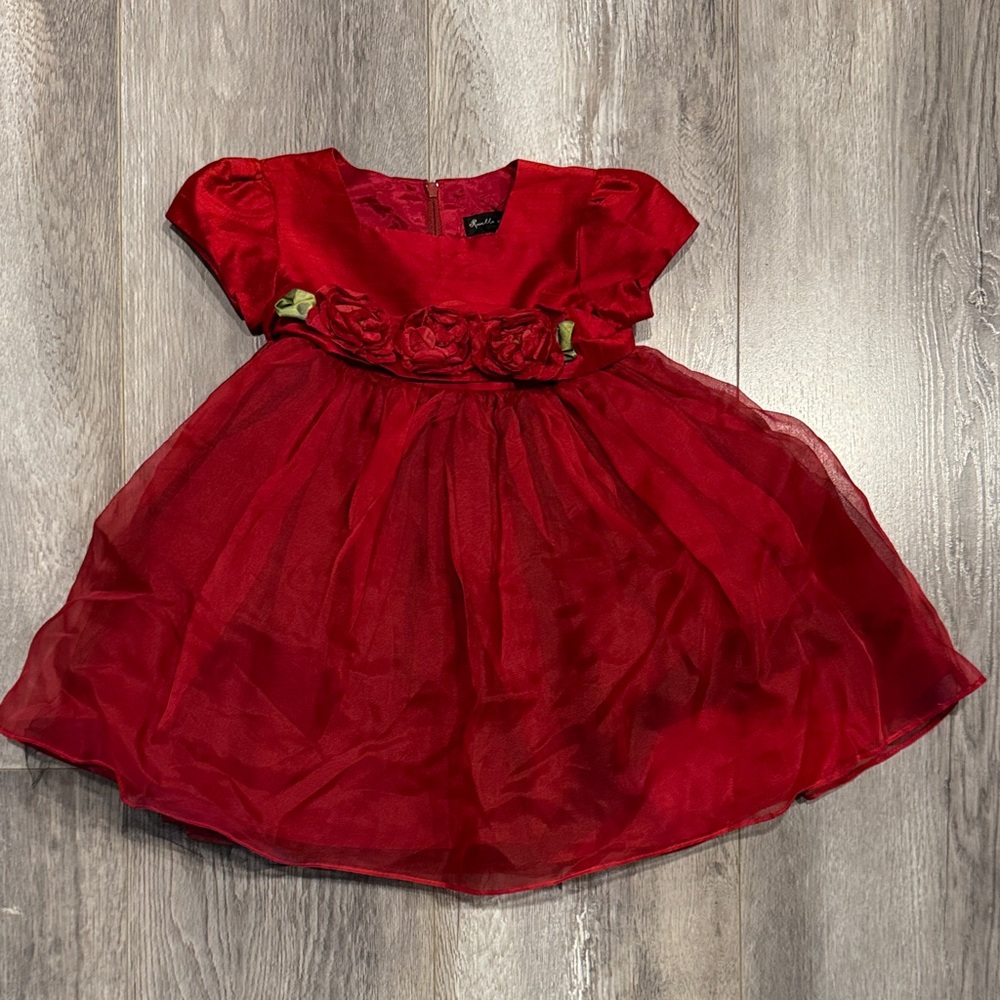 Red Tulle Dress with Floral Waistband